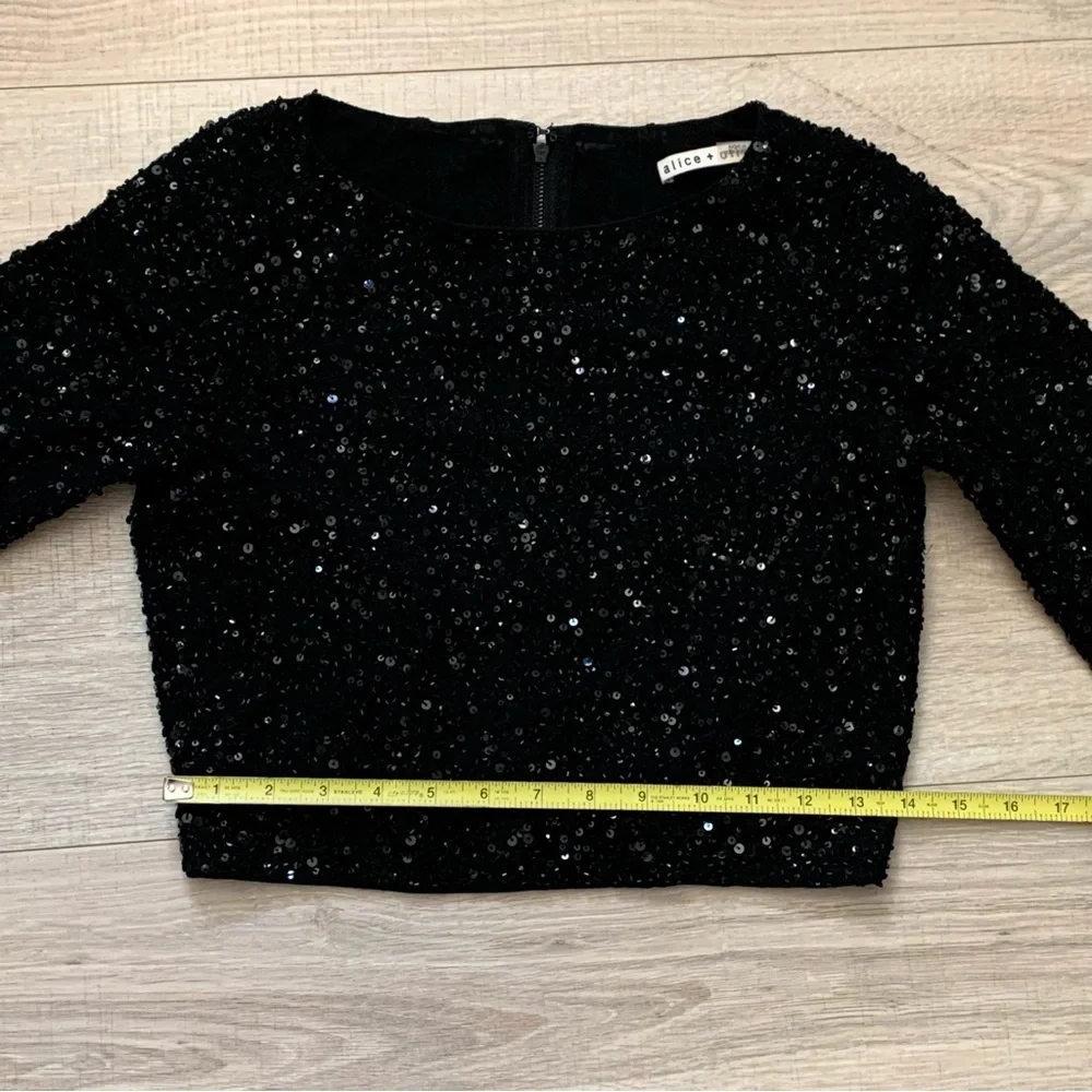 Alice + Olivia Lacey Embellished Bracelet-Sleeve Crop Top Black Size 8 - Picture 12 of 16